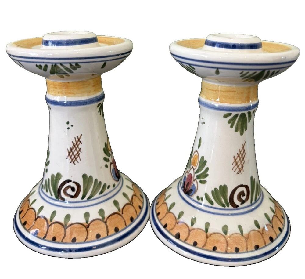 Vintage Delft Holland Candle Stick Holders Pair Signed And Numbered